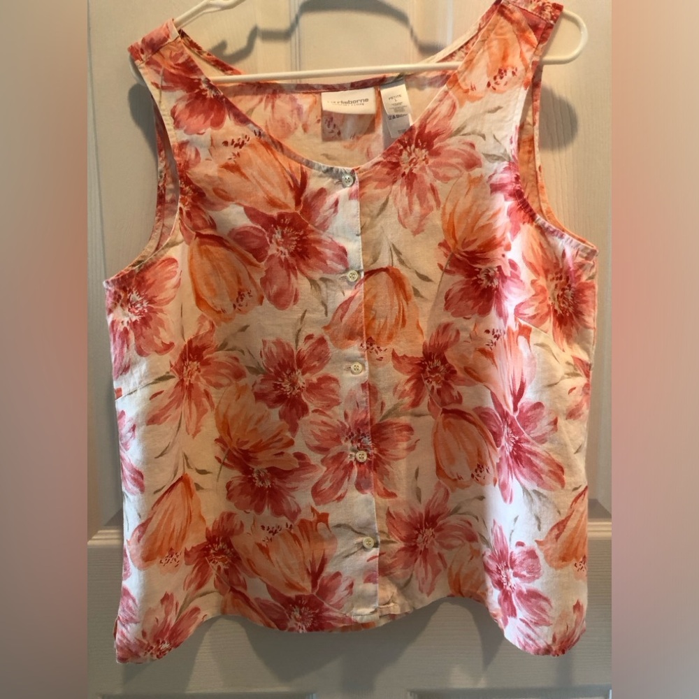 Floral Sleeveless Top - Orange and Cream
